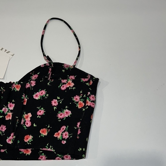 Zara Black Microflower Floral Strappy Crop Corset top size S - Picture 12 of 16